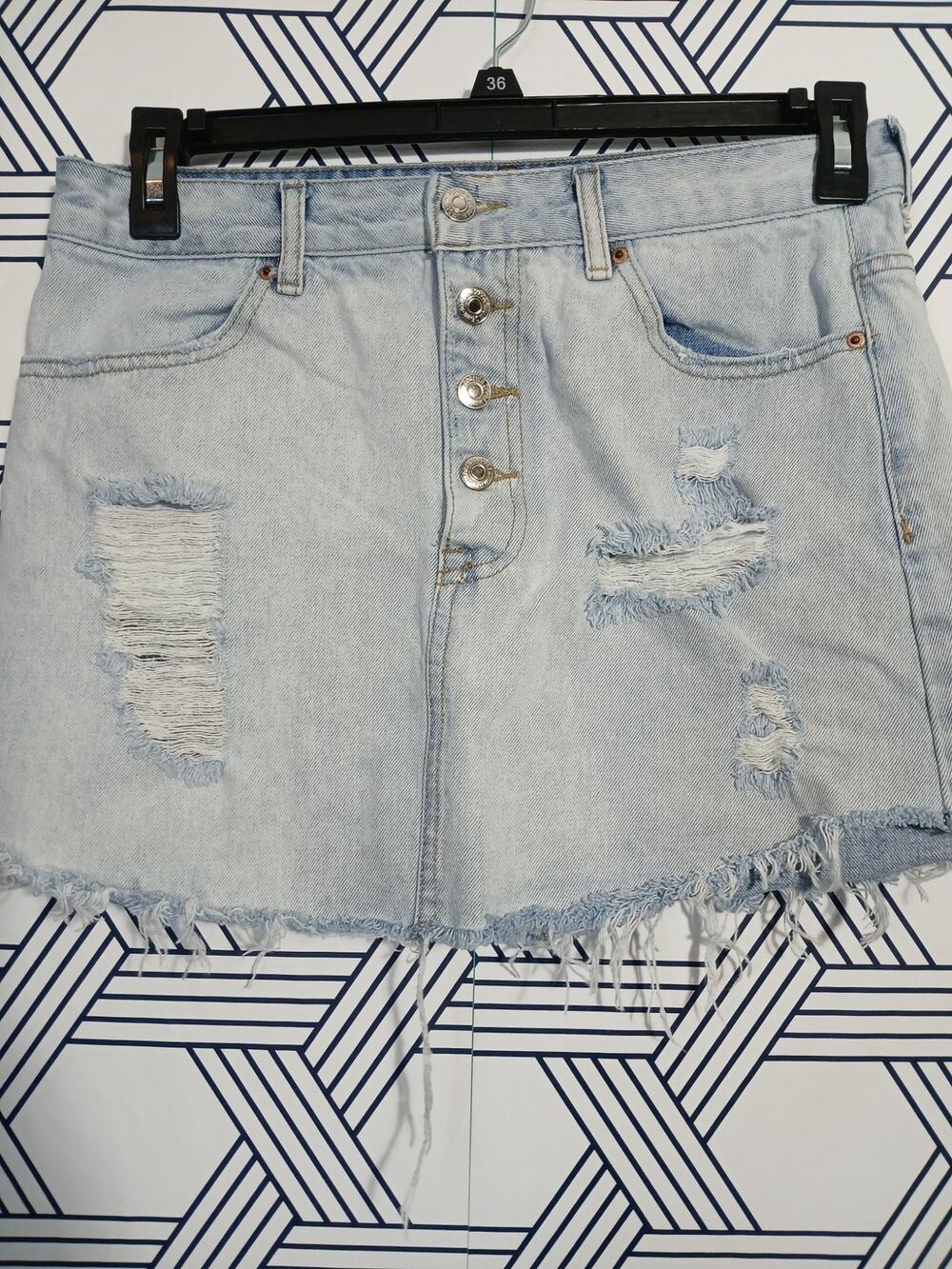 Forever 21 Button Fly Distressed Denim Skirt Y2K Mini Grunge Indie Sleaze